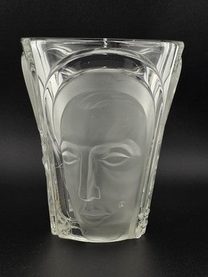 August Walther & Söhne Art Deco Glass Vase 3 Faces Man Woman Child 7"H Germany