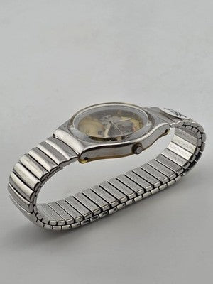 Vintage 1980's Swatch Skeleton Quartz Swiss Watch Expandable Band Runs. New Bat.