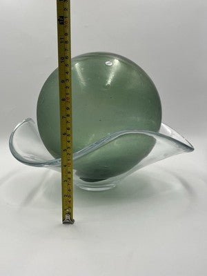 Rare Large Hand Blown Art Glass Orb Sphere w/ Freeform Murano Style Bowl Stand