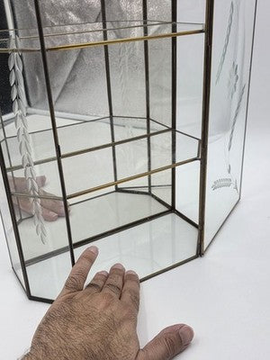 Vintage Etched Glass Brass Display Case Curio Cabinet Mirrored Hanging Standing