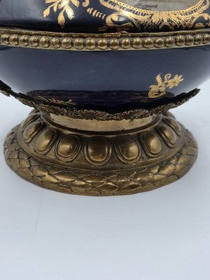 Antique French Cobalt Blue Porcelain &Brass Ewer Fragonard Scene Gilt Bronze 23"