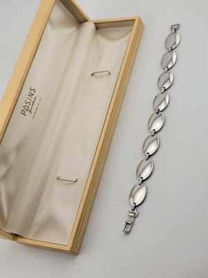 Rare Antique  Mid Century Posins Sterling Silver Bracelet W Original Box. 7.5 In