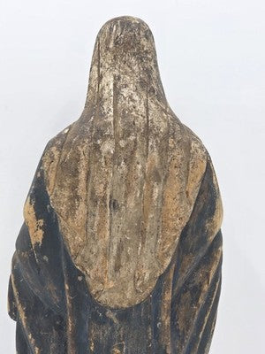 Antique 18th C Spanish Colonial Hand-Carved Virgin Mary Statue Polychrome Wood