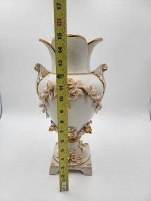 Antique OOAK Mid Century Ornate Hand Made Capodimonte Italy Large Vase No Chips