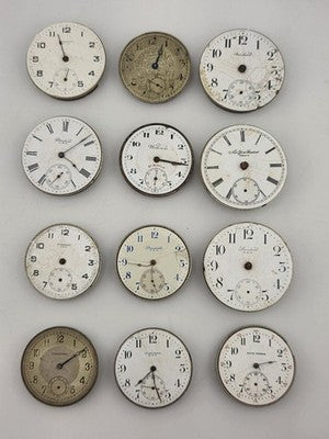 Lot Of 12 Antique Pocket Watch Movement Dial For Parts Repair Watchmaker Estate