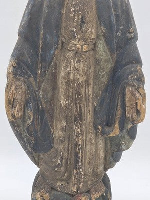 Antique 18th C Spanish Colonial Hand-Carved Virgin Mary Statue Polychrome Wood
