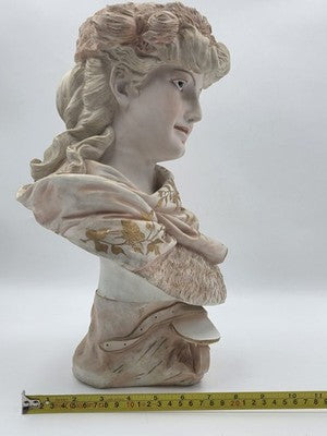 Antique 1890's German Porcelain Bust Hand Painted Gilt Victorian Woman Sculpture