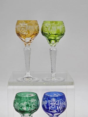 4 NACHTMANN TRAUBE 4 1/2" CORDIALS CRYSTAL WINE GLASSES MULTI COLOR CUT TO CLEAR