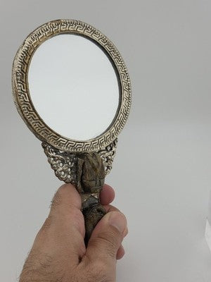 Rare Antique Chinese Ornate Jade and Silver  Carved Dragon Hand Mirror