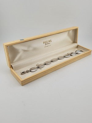 Rare Antique  Mid Century Posins Sterling Silver Bracelet W Original Box. 7.5 In