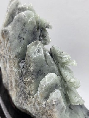 Vtg 11" Old Chinese Dushan Jade Carving Mountain Water Pine Tree Ship Sculpture