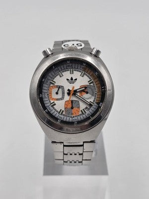 Rare Vtg Adidas 10-0277 Bullhead Chronograph Orange Dial 43mm Japan Quartz Works