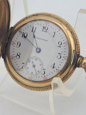 Rare Antique Waltham 12s Pocket Watch 7J Gold Filled 25yr Case C1910 Running