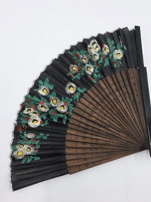 Pair Of Chinese Fan Immortals Hand Colored Silk Carved Wood 24" Calligraphy Back