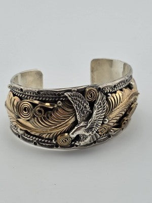 Vintage Original Navajo Allen Chee Eagle In Flight Sterling Silver Cuff Bracelet