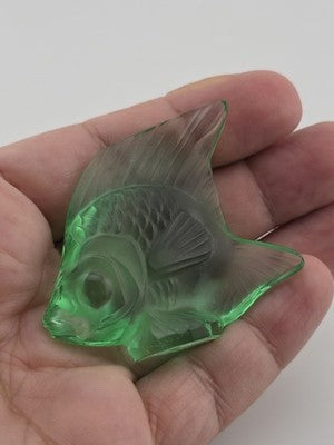 Vintage Lalique France Mint Green Crystal Fish Sculpture 2" Signed Mint Cond.