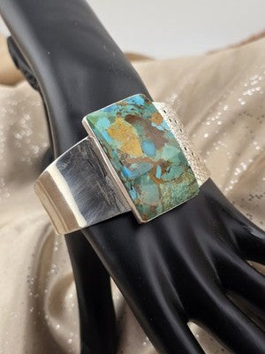 Rare Vintage Large Turquoise Sterling Silver Cuff Bracelet Modernist DTR 925.