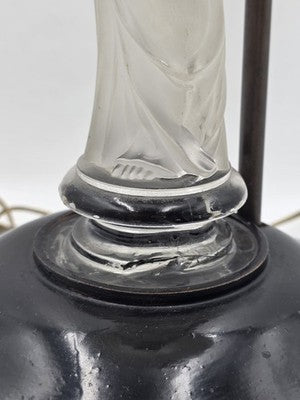 Ultra Rare French Baccarat Frosted & Clear Glass Classical Maiden Table Lamp.