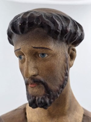 RARE ANTIQUE 18TH C ARTICULATED HAND POLYCHROME SANTOS MANNEQUIN OF ST FRANCIS.