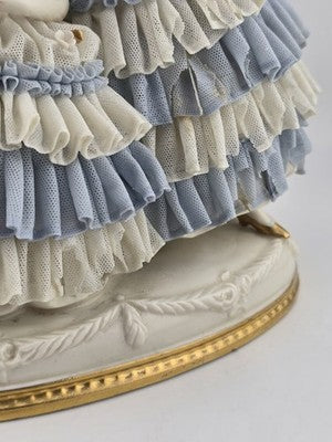 Antique Sitzendorf Dresden Lace Figurine 2 Victorian Ladies Germany Porcelain