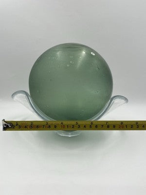 Rare Large Hand Blown Art Glass Orb Sphere w/ Freeform Murano Style Bowl Stand
