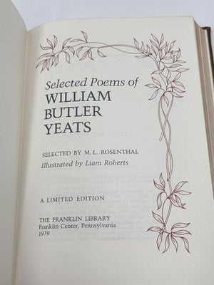 Franklin Library William Butler Yeats Selected Poems 1979 Leather Edition. New.