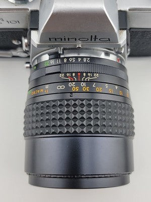 Minolta SRT 101 35mm SLR Film Camera W Venus 1:2.8 F 1 35mm Lens. Untested.