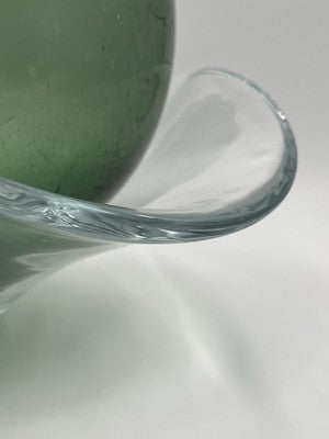 Rare Large Hand Blown Art Glass Orb Sphere w/ Freeform Murano Style Bowl Stand