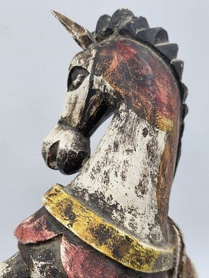 Vintage Mexico Folk Art Rearing Horse Hand Carved  & Painted Wood Sculpture Read