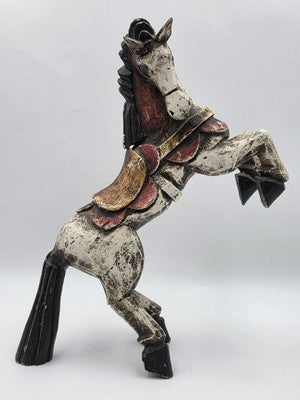 Vintage Mexico Folk Art Rearing Horse Hand Carved  & Painted Wood Sculpture Read