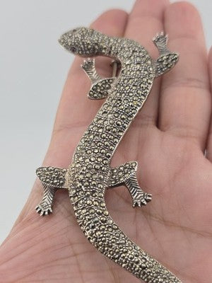 Private: LARGE STERLING SILVER MARCASITE LIFE SIZE LIZARD PIN BROOCH SALAM