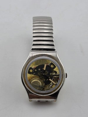 Vintage 1980's Swatch Skeleton Quartz Swiss Watch Expandable Band Runs. New Bat.