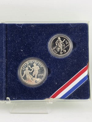 Vintage 1994 World Cup US Mint Silver  Coins set $1 50c US Mint New York /Jersey