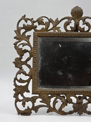 Antique Victorian Cast Iron Vanity Mirror Ornate Scrollwork Easel Frame C 1890.