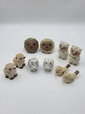 Vintage Lot Of 5 Novelty Animal Salt & Pepper Shakers Owls Pigs Lambs Birds Lion