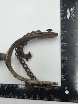 Antique Western Cowboy Spurs Pair Hand Engraved Red Inlay Steel w/ Chains