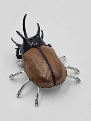 Rare Vintage Real Rhinoceros Beetle Insect Brooch Crystal Jeweled Taxidermy Pin