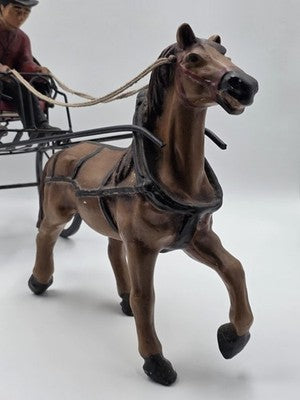 Ultra Rare Antique Horse Carriage Folk Art Composition Driver Cart C1920. 24".