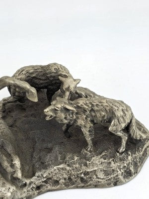 Polland Franklin Mint Pewter Horse Mare Wolves Coyotes Wildlife Animals Figurine