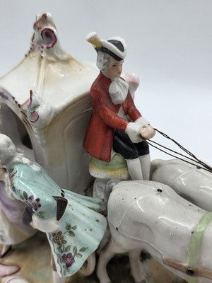 Vintage German Porcelain Cinderella Coach Carriage Figurine Horses Rococo Couple