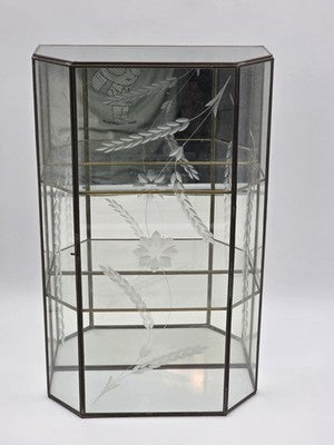 Vintage Etched Glass Brass Display Case Curio Cabinet Mirrored Hanging Standing
