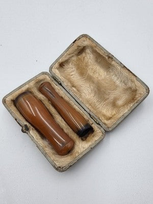 19th C Antique Victorian Natural Amber Cigar Cigarette Holders Cased Smoking Set