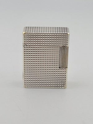 Vintage S.T. Dupont Paris Ligne 1 Diamond Pattern Silver Plated Gas Lighter