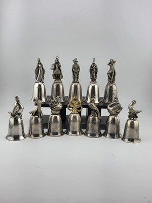 Vintage Complete Set of 12 Reed & Barton's 12 Days of Christmas Silver Bells.