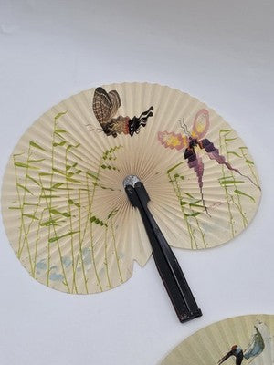 Lot Of 5 Vintage 1970s folding hand fan, Chinese fan with cherry blossom & Birds