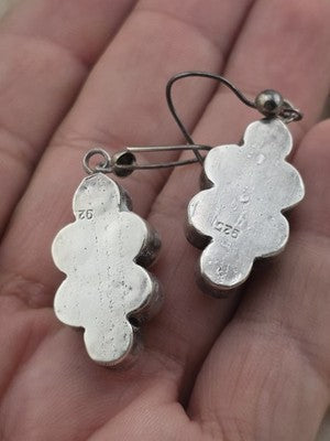 Vintage 925 Sterling Silver Cultured Pearl Cluster Dangle Earrings Pair. 1.5"