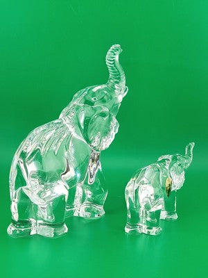 Set Of 2 Waterford Crystal Elephant Paperweights. Mother And Child. VG Cond.