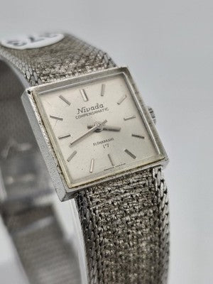 Rare 1960's Nivada Compensamatic Elghabashi 17J Swiss Ladies Mesh Watch. Works.