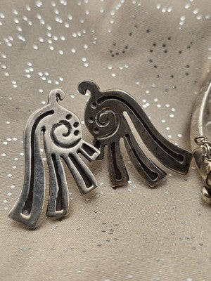 Aztec Style Mexican 925 Sterling Silver Animal Hinged Bracelet & Earrings Set