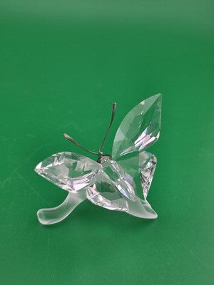 SWAROVSKI Austria Crystal Butterfly on Frosted Leaf Figurine